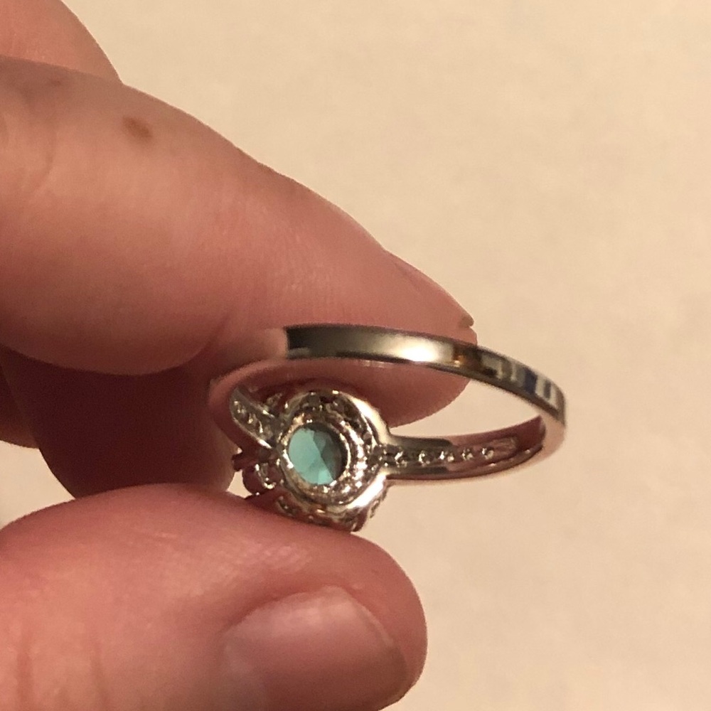 SIMULATED AQUAMARINE & RHINESTONE RING - Picture 3 of 3